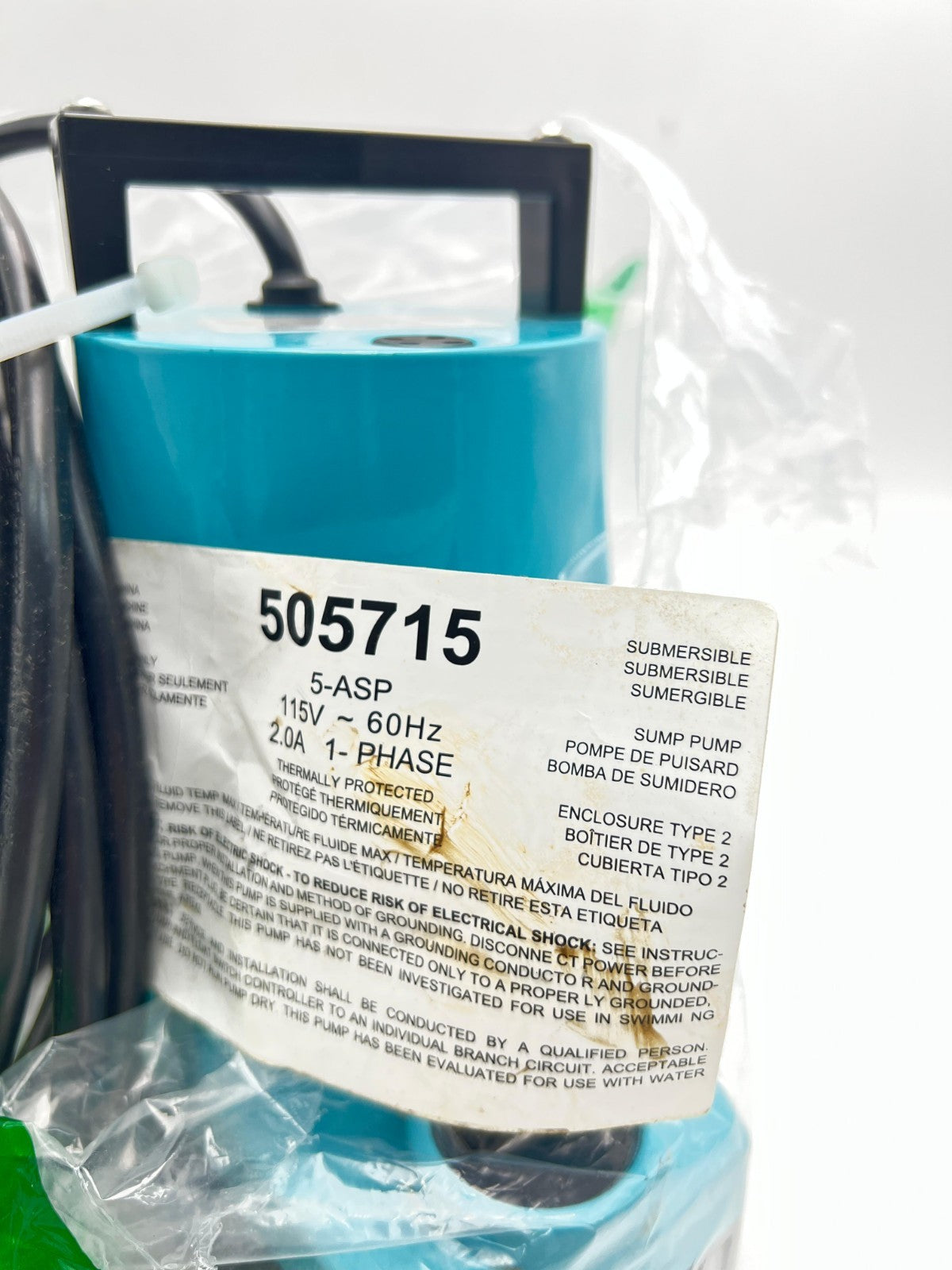 LITTLE GIANT Plug-In Utility Pump, 505715, 5-ASP 115V ~ 60HZ 2.0A 1-PHASE