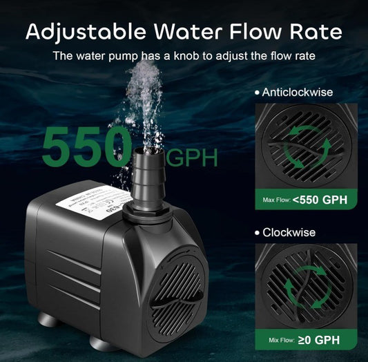 GROWNEER 550GPH Submersible Pump 30W Fountain Water Pump, 2000L/H, with 7.2Ft Hi