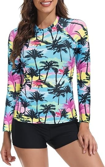 JASAMBAC Womens Rash Guard UV UPF 50+ Long Sleeve Surfing Two Piece Swimsuits wi