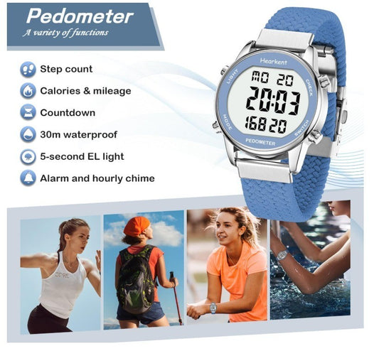 Women Pedometer Watch-Step Tracker Watch with Calories Counter-Non Bluetooth Ped