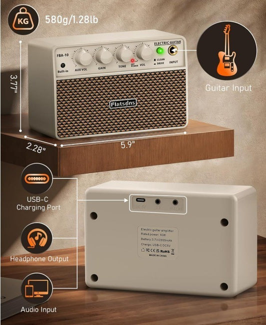 FBA-10 Guitar Amp, 10W Mini Electric Guitar Amplifier with Clean/Drive Channel