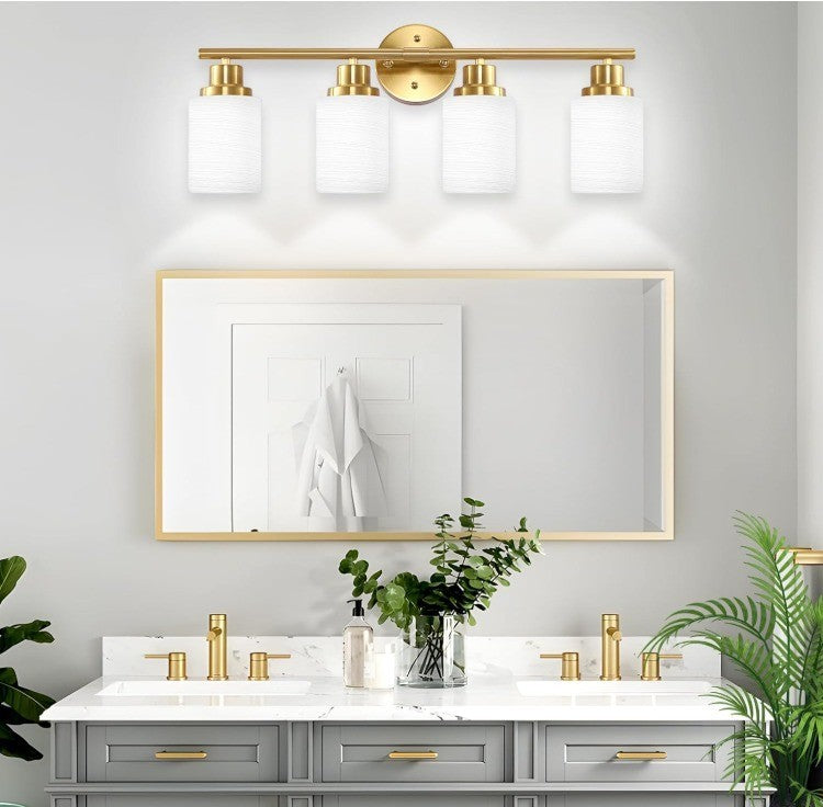 4-Light Vanity Lights, Brushed Gold Bathroom Light Fixture with Striped Texture