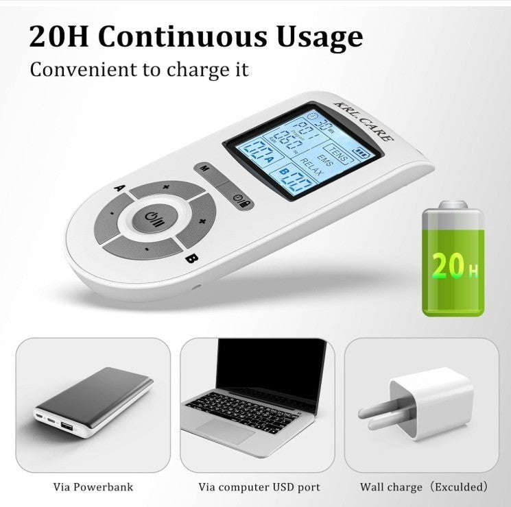 Dual Channel TENS EMS Unit 40 Intensities for Gradual Pain Relief Therapy