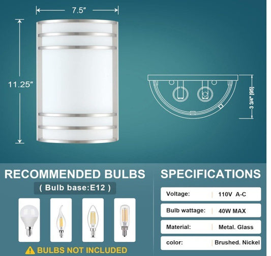 Doraimi Lighting 2 Pack Light Half Cylinder Wall Sconce Fixture Brushed Nickel