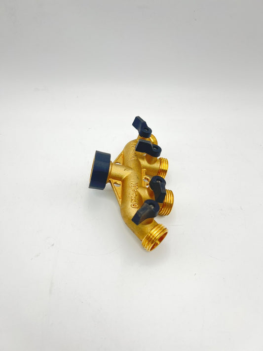 4 Way Brass Hose Splitter, 3/4" Brass Hose Faucet Manifold, Garden Hose