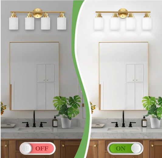 4-Light Vanity Lights, Brushed Gold Bathroom Light Fixture with Striped Texture