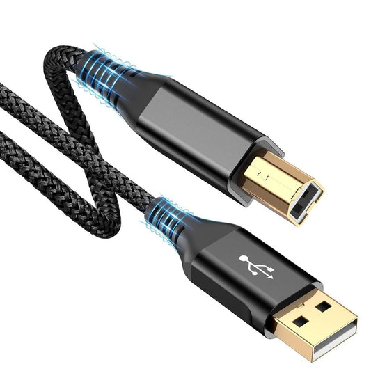 20FT High-Speed USB 2.0 A to B Male Cable - Reinforced & Braided for Durability