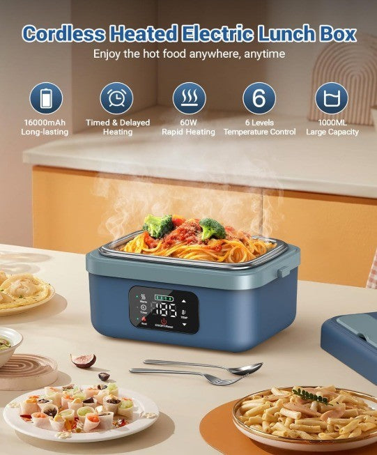 VASG Cordless Electric Lunch Box for Adults, 16000mAh Rechargeable Auto Heated L