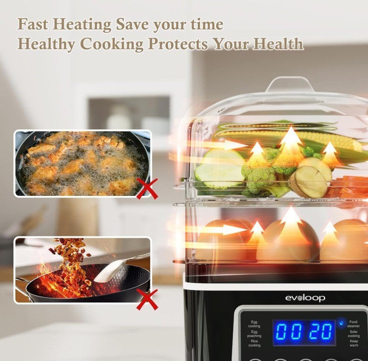 2 Tiers Electric Food Steamer for Cooking, 4 QT Digital Multi Vegetable