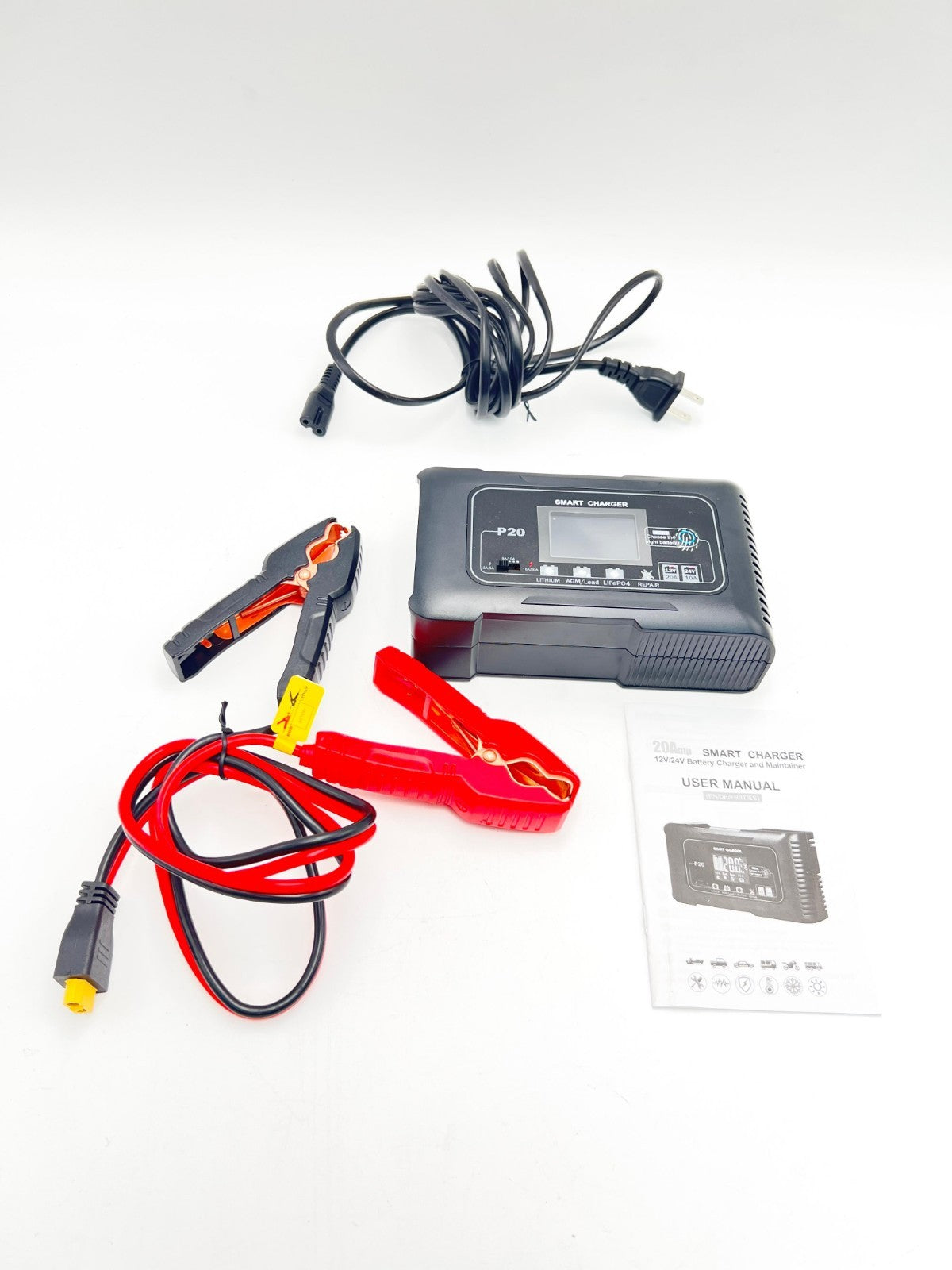 20-Amp Smart Battery Charger,Lithium,LiFePO4,Lead-Acid(AGM/Gel/SLA..) Car...