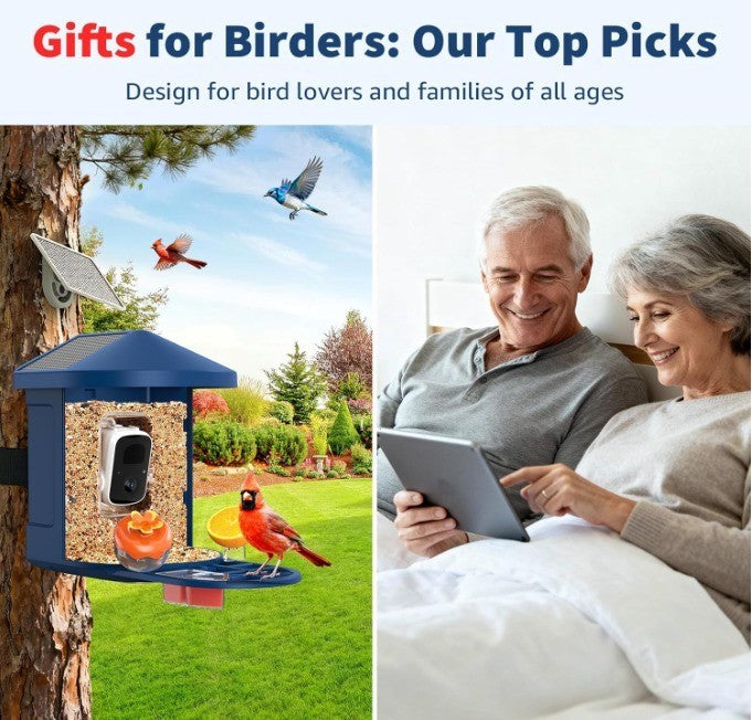 Smart Bird Feeder with AI Camera Solar-powered Recognize 10,000+ Species Blue