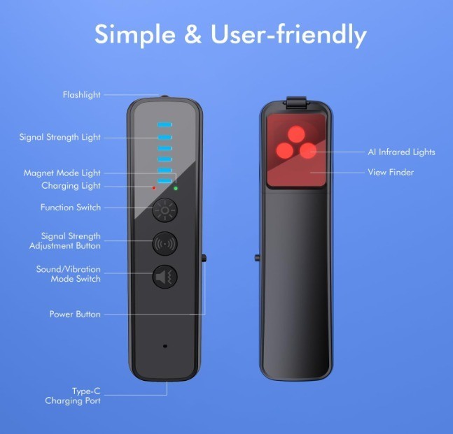 Upgraded Hidden Camera Detector - AI-Powered Anti-Spy Device, GPS Tracker & Bug