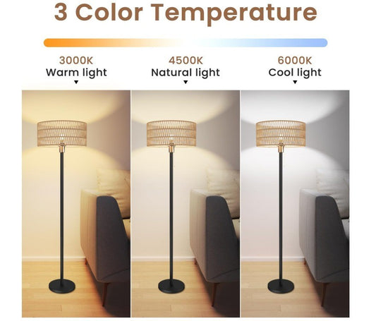 Floor Lamp for Living Room Bedroom Farmhouse Arc Rattan Boho Standing Lamp with