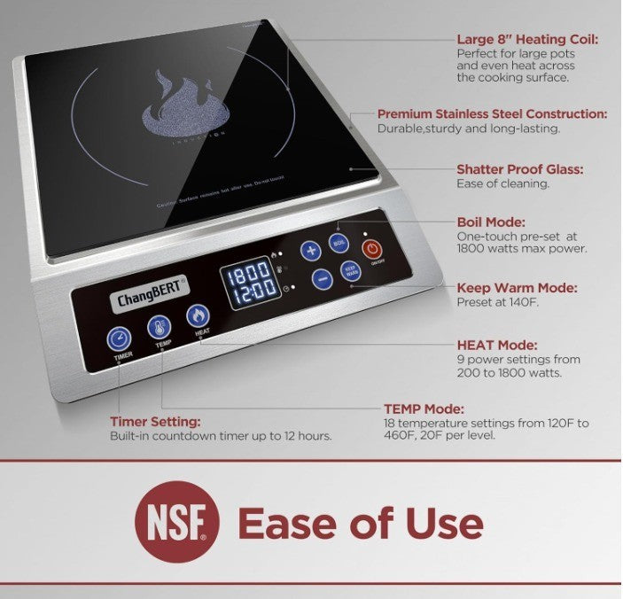 Changbert Portable Induction Cooktop, Nsf Certified Pro Induction Hot Plate