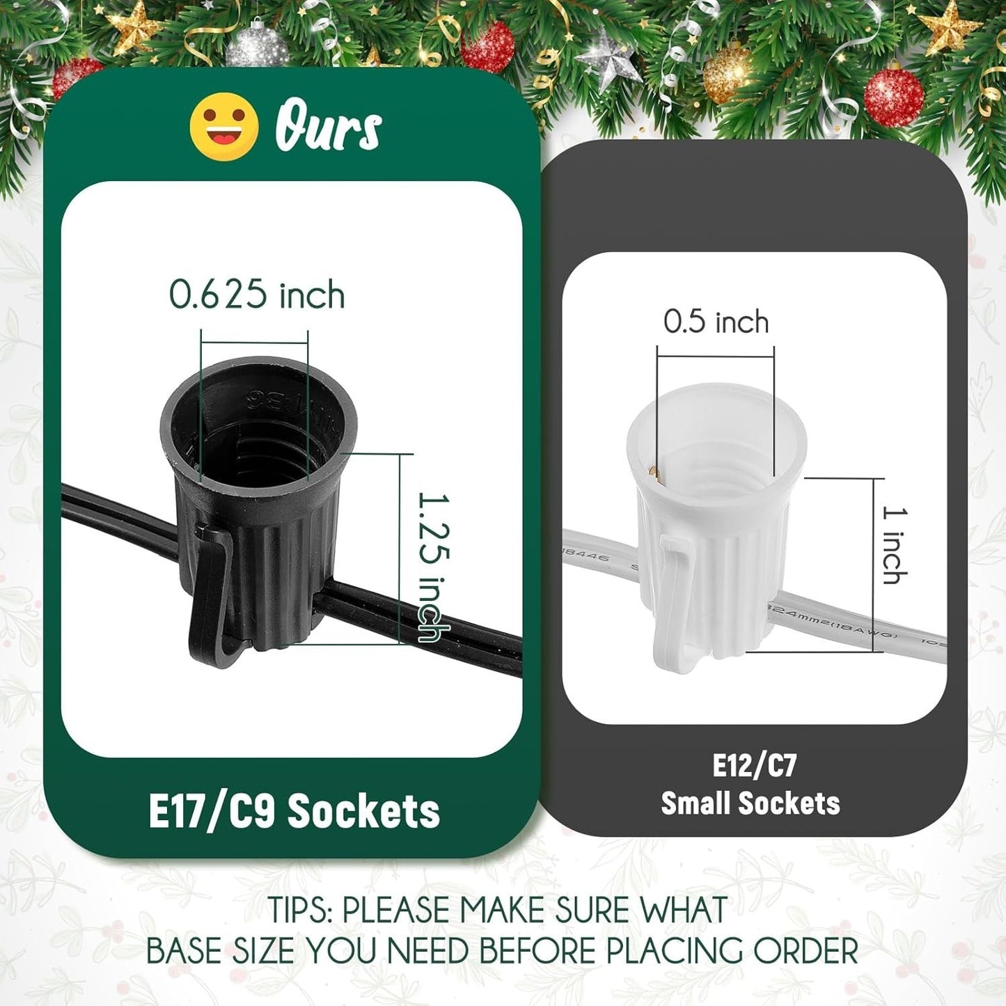 100FT Christmas C9 Light Stringer with 100 E17 Sockets 12Inch Spacing Outdoor