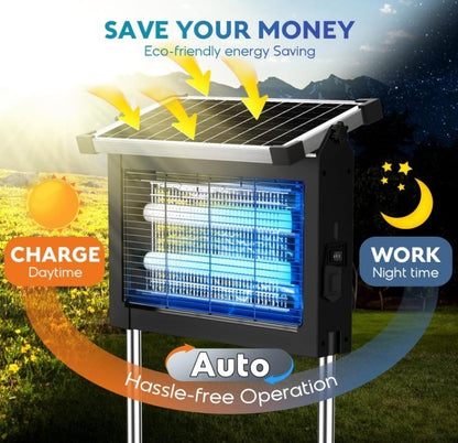 Solar Bug Zapper Outdoor Mosquito Zapper 4500V Waterproof Rechargeable Fly Zappe