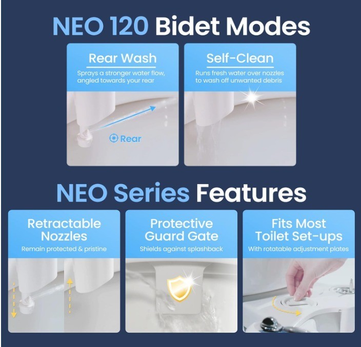 Luxe Bidet Neo 120 Self Cleaning Nozzle Fresh Water Non Electric Bidet WHITE