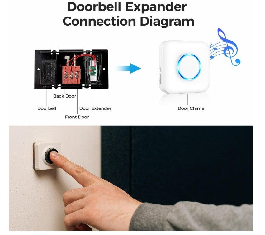 Wireless Doorbell Extender with Receiver Connects to Existing Hardwired Doorbell