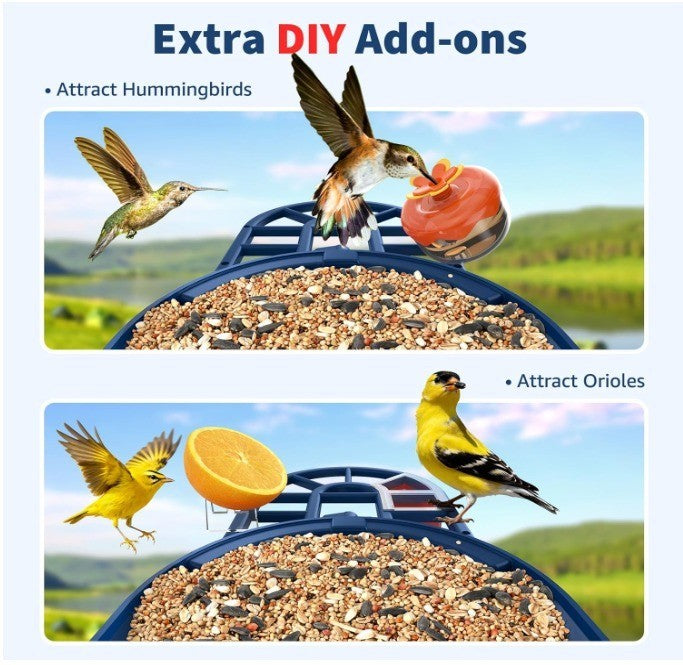 Smart Bird Feeder with AI Camera Solar-powered Recognize 10,000+ Species Blue