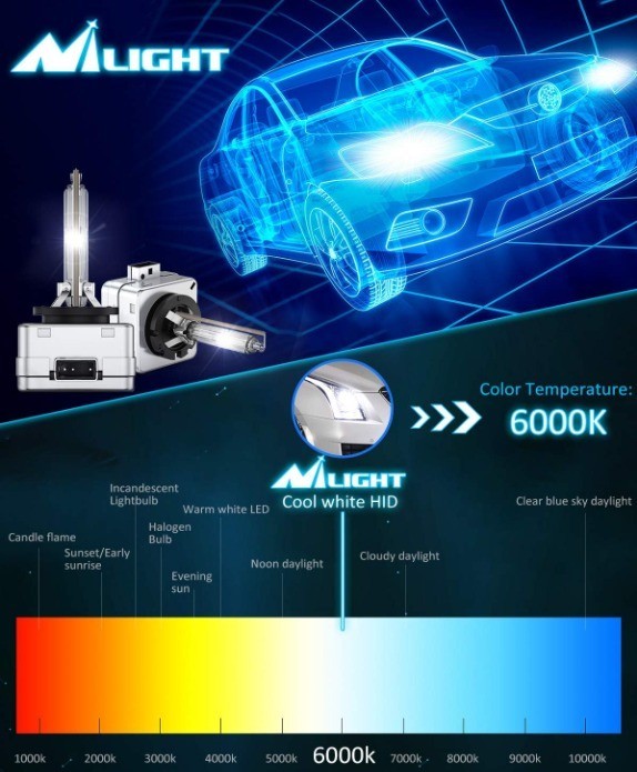 "Nilight D3S HID Bulb, 6000K Diamond White D3S HID Headlight Bulbs High Low Beam