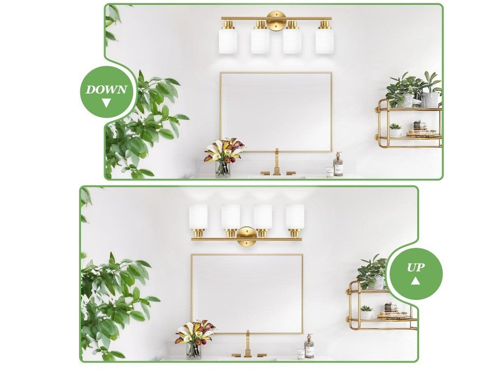 4-Light Vanity Lights, Brushed Gold Bathroom Light Fixture with Striped Texture