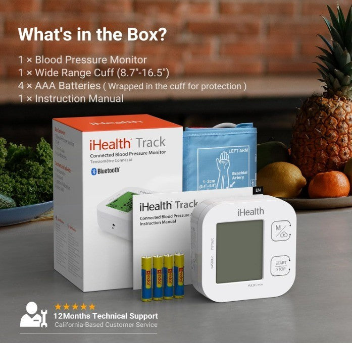 iHealth Track Smart Upper Arm Blood Pressure Monitor with Wide Range Cuff That