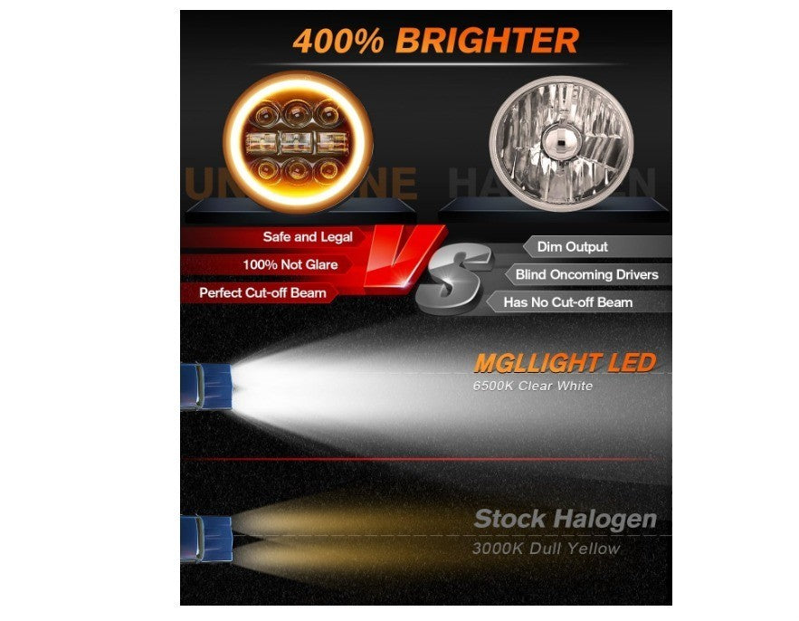 MGLLIGHT 5-3/4 5.75 inch LED Headlight White Amber LED Halo Compatible with Chal