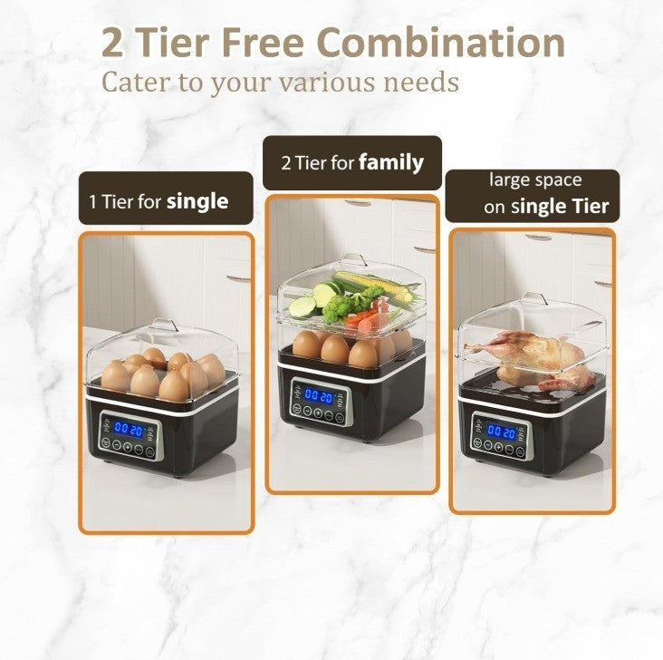 2 Tiers Electric Food Steamer for Cooking, 4 QT Digital Multi Vegetable