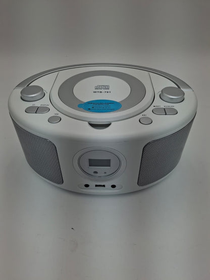 Silver Boombox Bluetooth CD Player FM Radio Portable WTB-791 with USB AUX