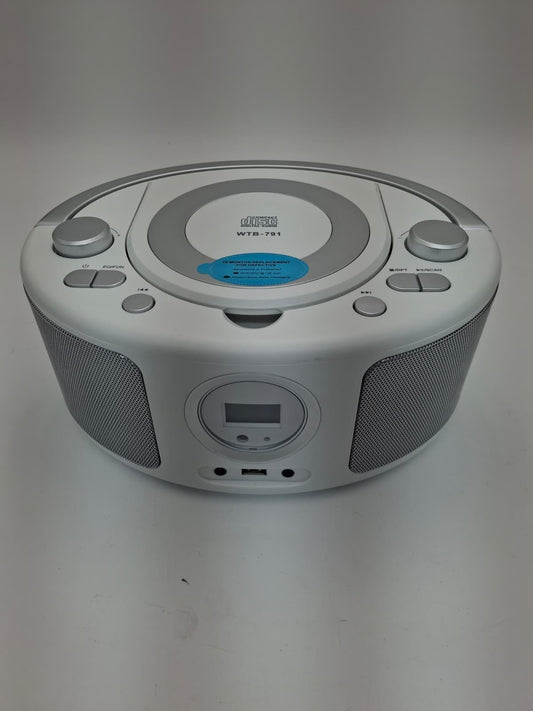 Silver Boombox Bluetooth CD Player FM Radio Portable WTB-791 with USB AUX
