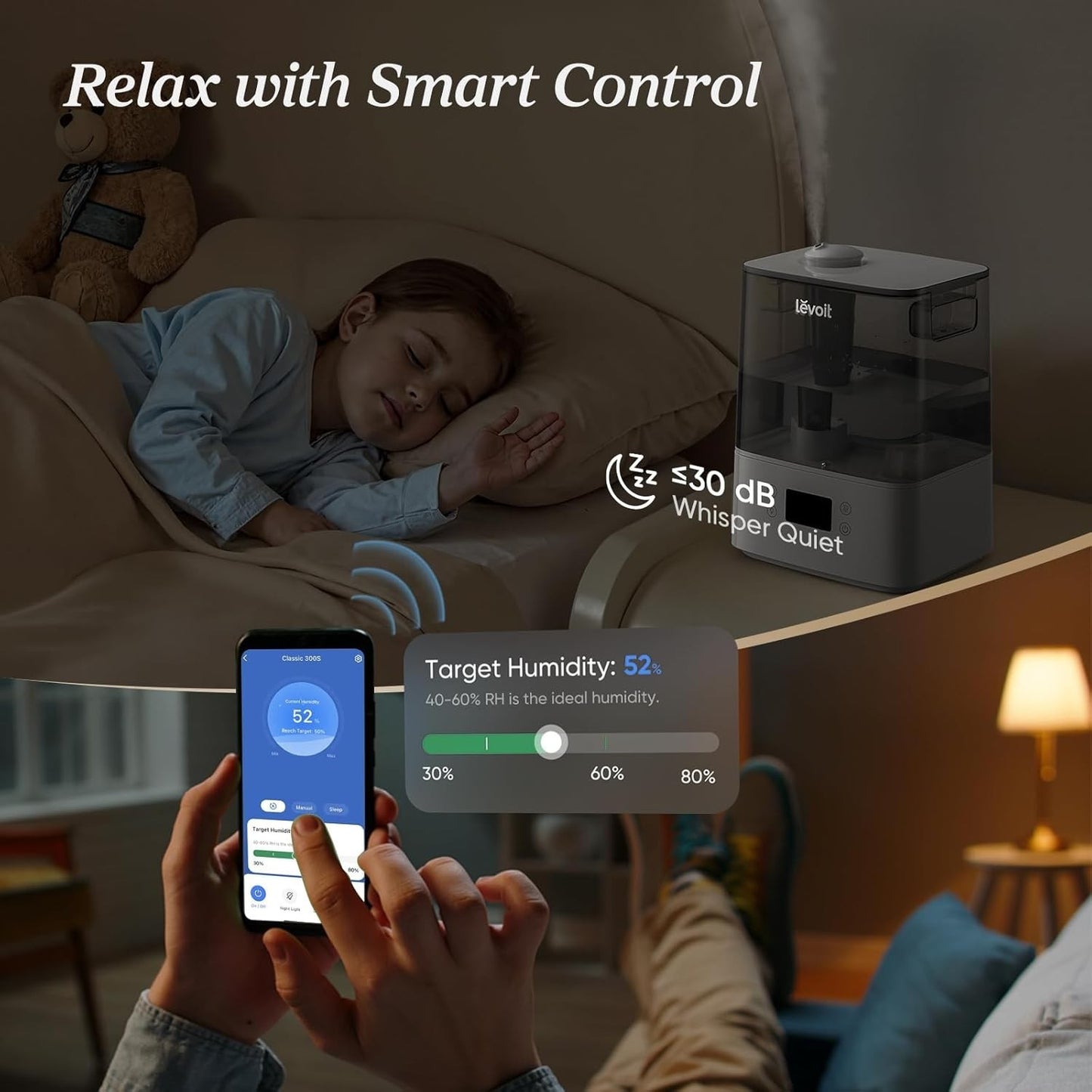 LEVOIT Smart Humidifiers for Bedroom Large Room Home,(6L) Cool Mist Top Fill Ess