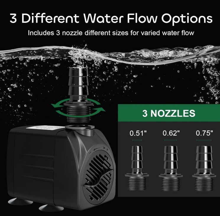 GROWNEER 550GPH Submersible Pump 30W Fountain Water Pump, 2000L/H, with 7.2Ft Hi