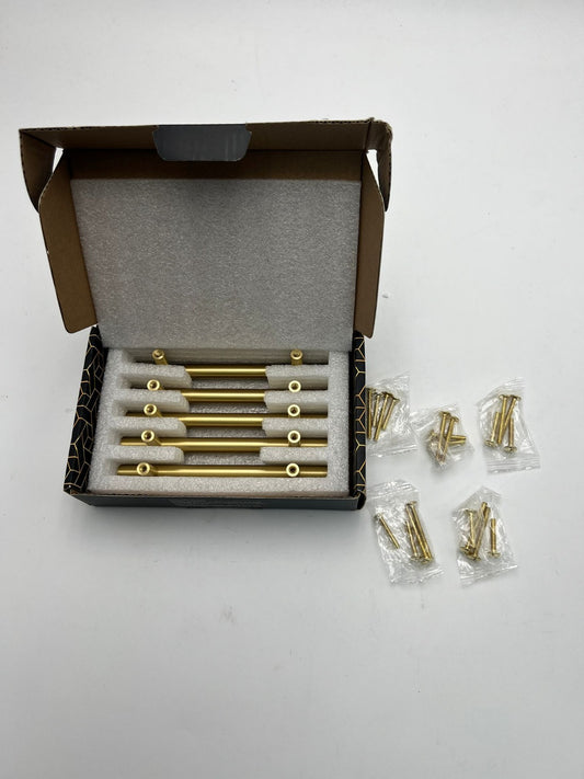 QOGRISUN 5-Pack Solid Brass Cabinet Pulls, Gold Euro Style T Bar Handles, 5-Inch