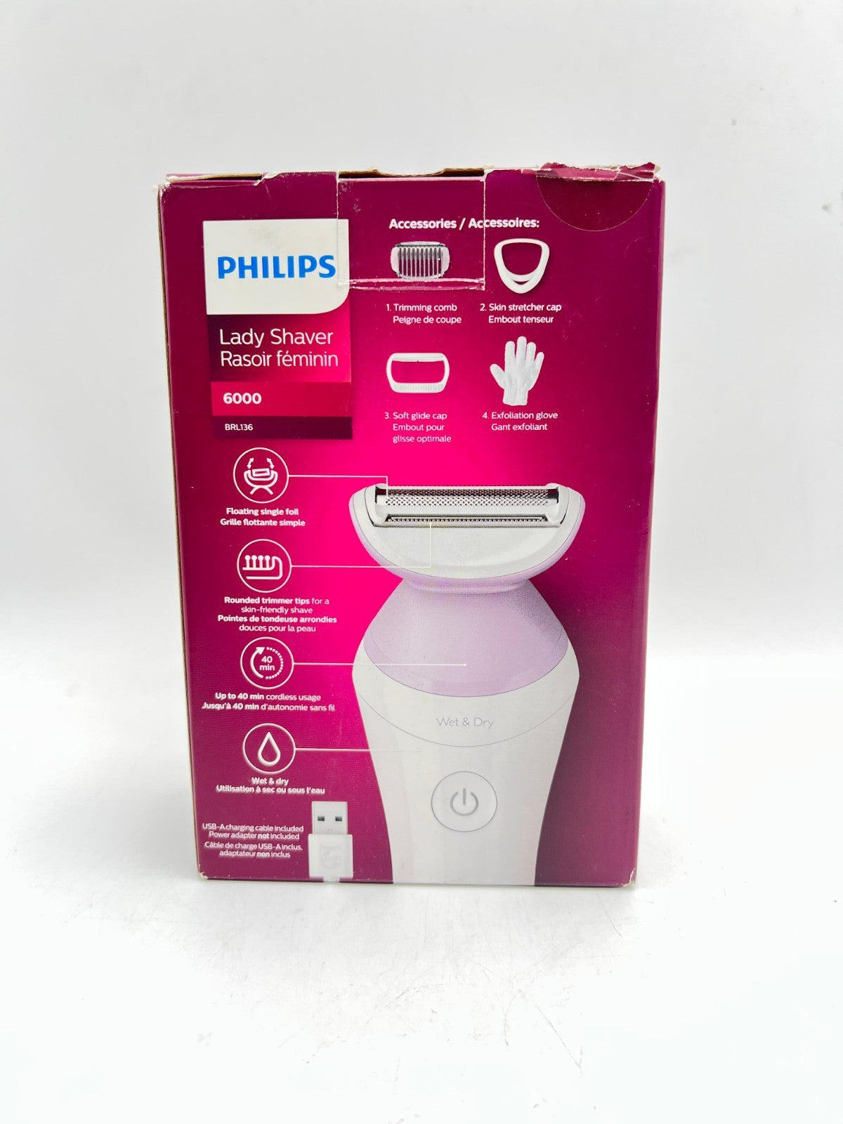 Philips Lady Shaver Series 6000, Single Foil Shaver - Wet & Dry, Cordless - Incl