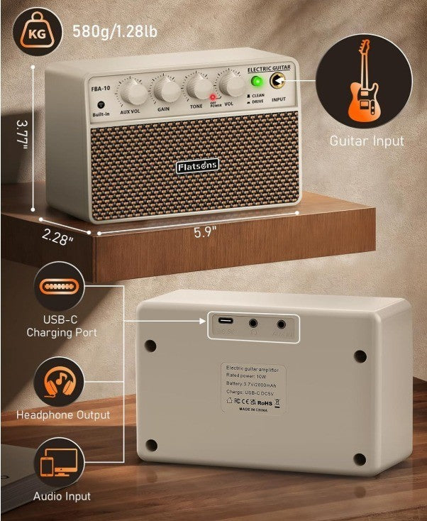 FBA-10 Guitar Amp, 10W Mini Electric Guitar Amplifier with Clean/Drive Channel