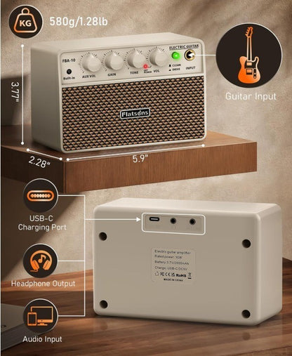 FBA-10 Guitar Amp, 10W Mini Electric Guitar Amplifier with Clean/Drive Channel