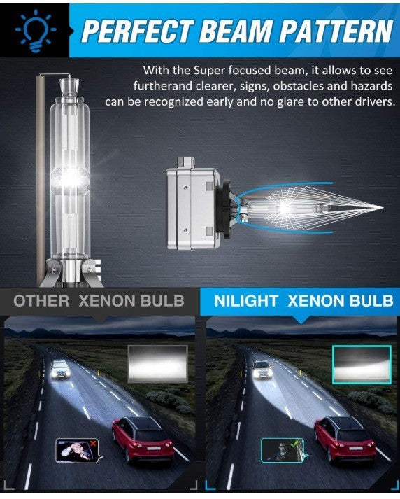 "Nilight D3S HID Bulb, 6000K Diamond White D3S HID Headlight Bulbs High Low Beam