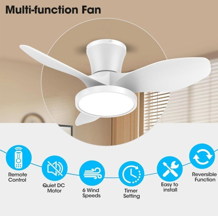 ocioc Quiet Ceiling Fan with LED Light DC motor 32 inch Large Air Volume Remo...