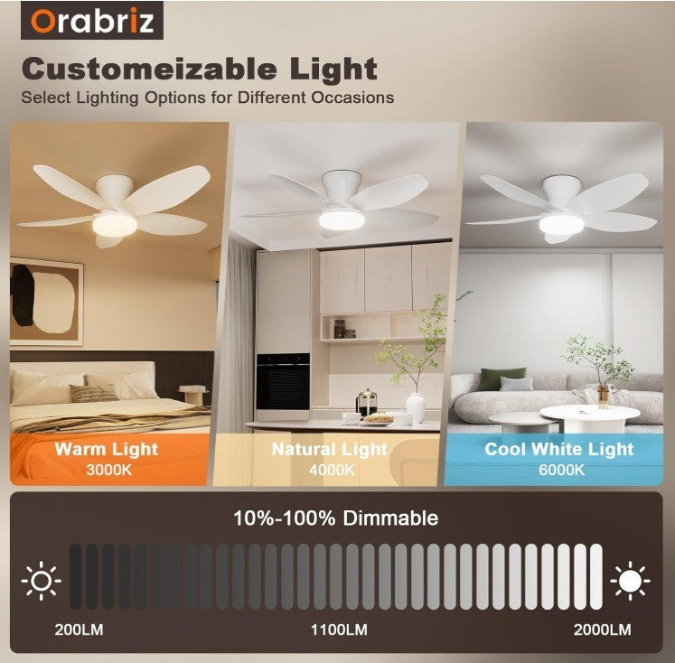 52" Ceiling Fans with Lights and Remote,Low Profile Flush mount 52 Inch White