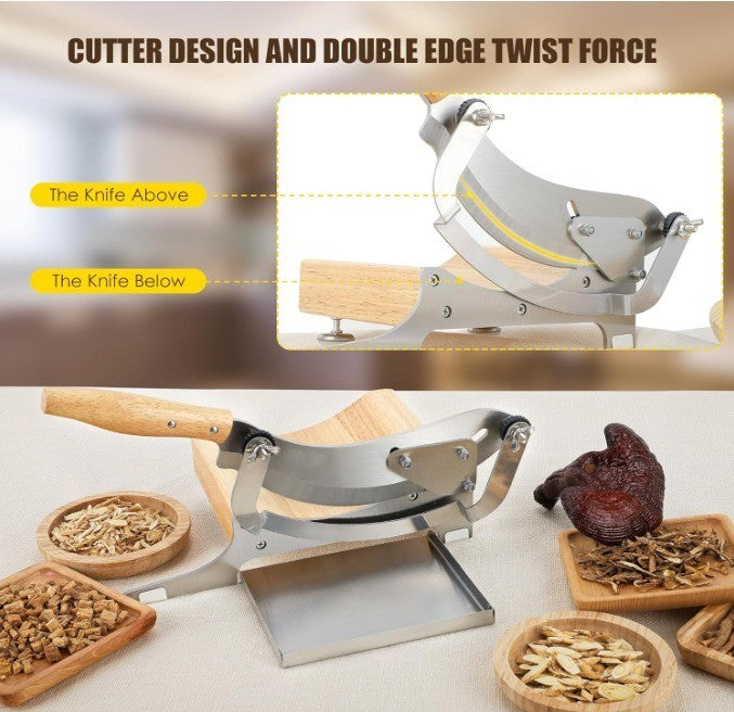 CGOLDENWALL 2 Blades Chinese Medicine Slicer Manual Radiused Biltong Slicer,