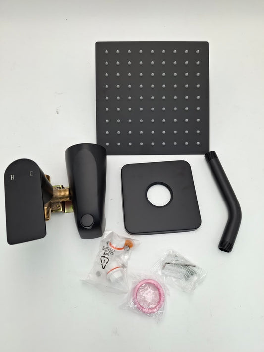 Black Tub Shower Faucet Set Complete with 8-Inch Rainfall Shower Head and Tub
