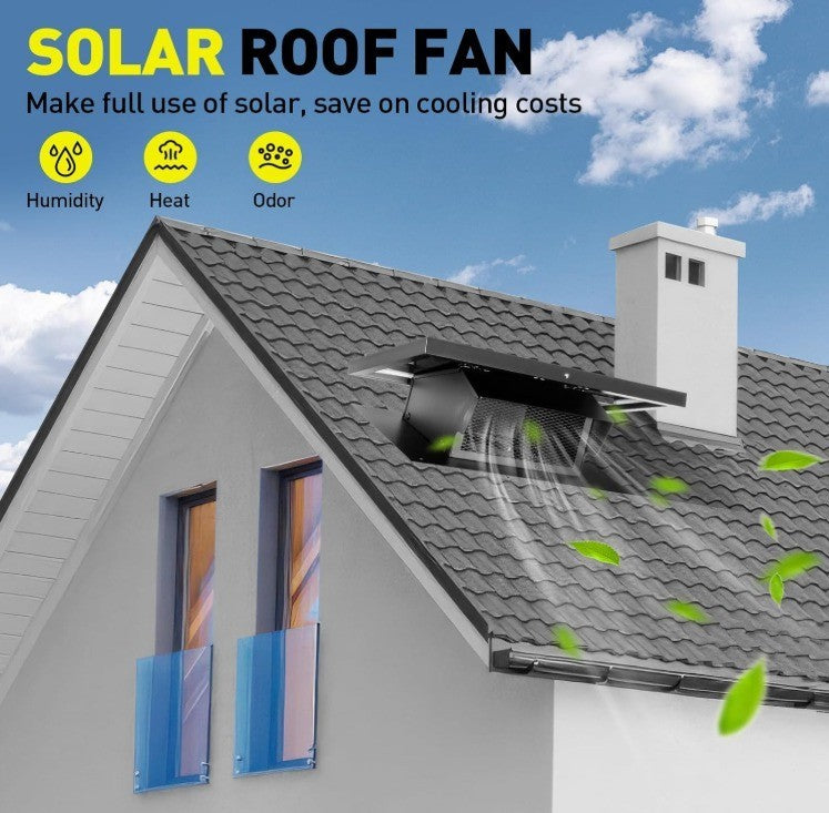 25W Solar Roof Vent Fan with 8 Inch Removable Roof Vents,Solar Attic Exhaust Fan