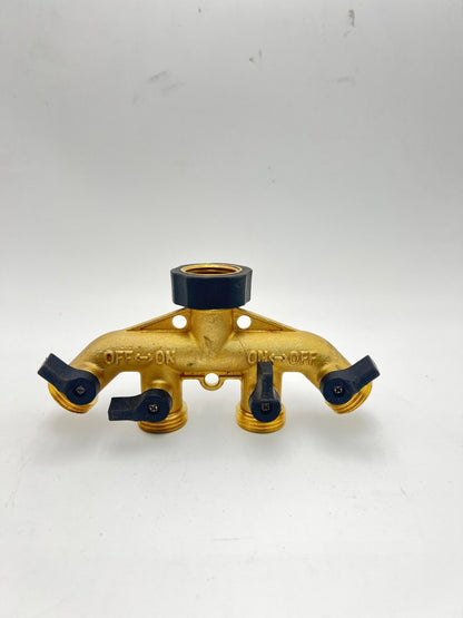 4 Way Brass Hose Splitter, 3/4" Brass Hose Faucet Manifold, Garden Hose
