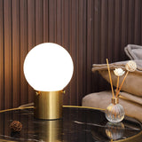 Gold Table Lamp for Nightstand with Frosted Glass Globe Shade, Mid Century