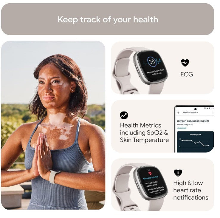 Fitbit Sense 2 Activity Tracker - Lunar White/Platinum Aluminum
