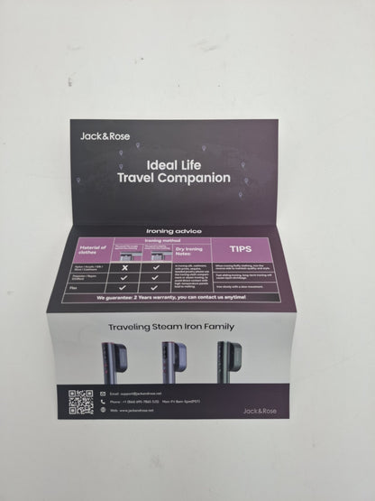 Jack ＆ Rose Travel Steamer for Clothes,100-220V Portable Iron,15s Heat Black