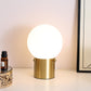 Gold Table Lamp for Nightstand with Frosted Glass Globe Shade, Mid Century
