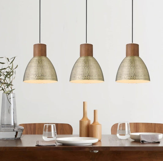 ELYONA Hammered Pendant Lights for Kitchen Island, 7” Solid Wood Vintage Metal H