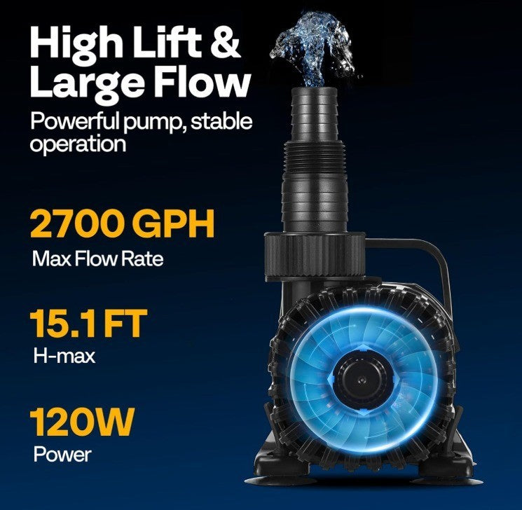 VIVOHOME Electric 120W 2700GPH Submersible Water Pump for Koi Pond Pool Waterfal