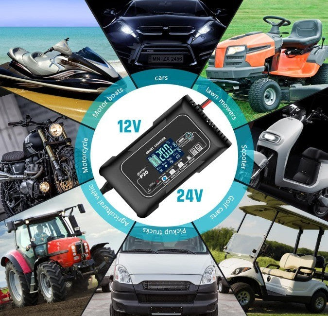 20-Amp Smart Battery Charger,Lithium,LiFePO4,Lead-Acid(AGM/Gel/SLA..) Car...